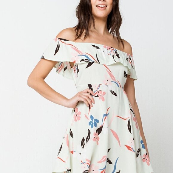 SISSTREVOLUTION Tidal Energy Mini Dress Size Small Light Green Off The Shoulder - Picture 2 of 10